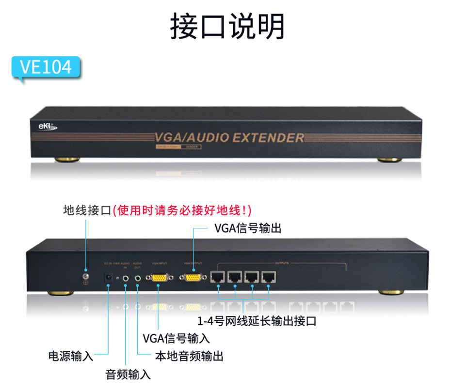 VGA四路延长器VE104接口说明