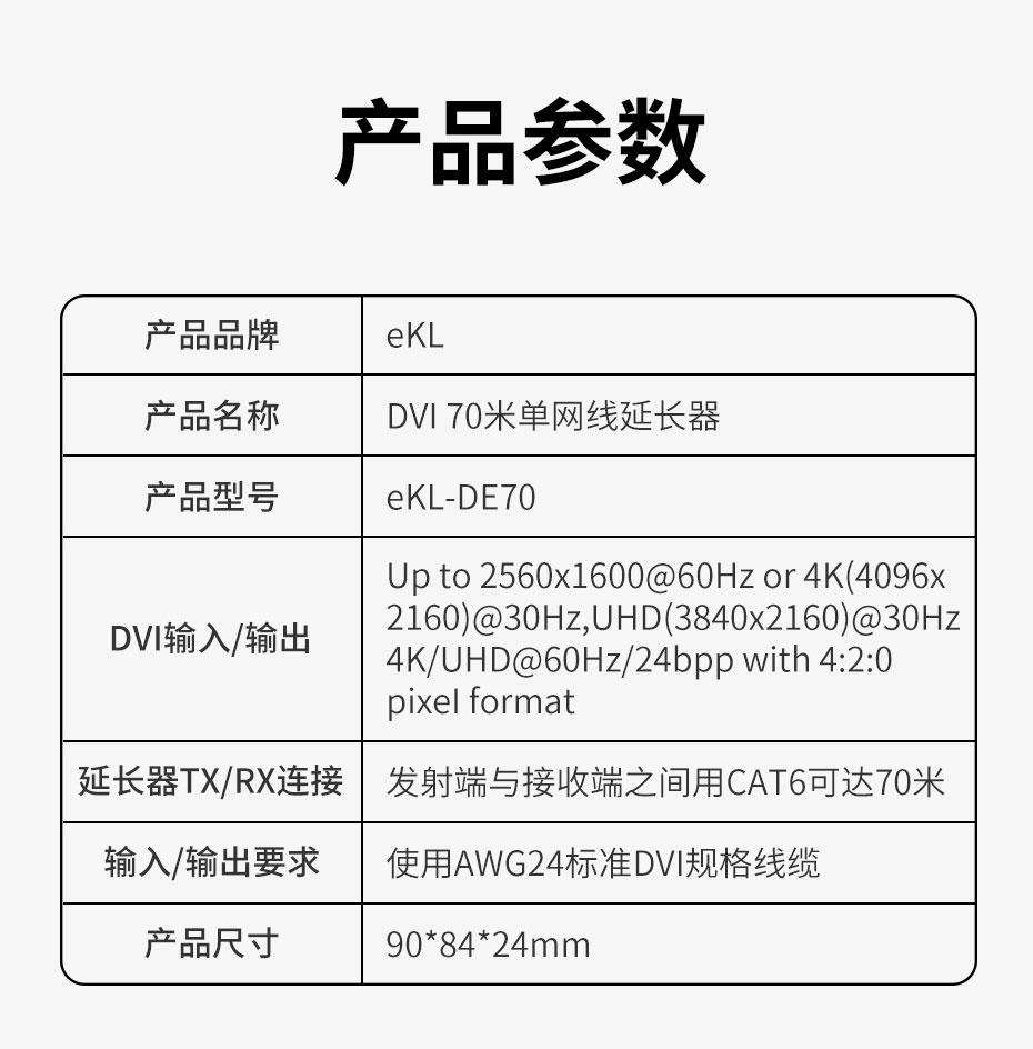 cq9电子平台网站70米DVI单网线延长器DE70规格参数